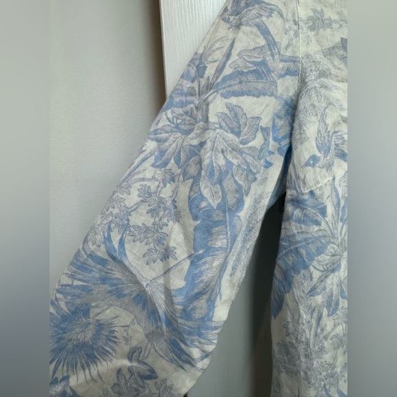 J. Jill Everyday Linen Button-Front Shirt 100% Linen Blue Floral Blouse Size XL - Picture 11 of 16